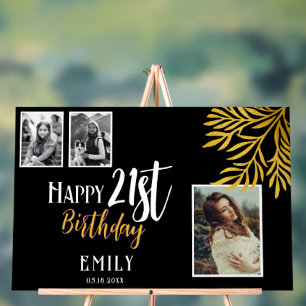 Joyeux 21e anniversaire Gold Foliage 3 Fond photo