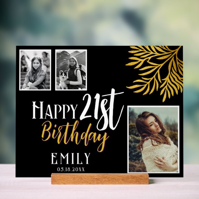 Joyeux 21e anniversaire Gold Foliage 3 Fond photo (Neutre)