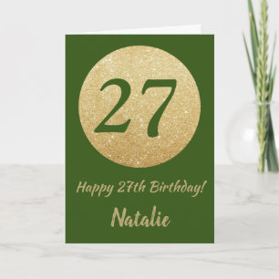 Joyeux 27e Anniversaire Carte de Vert et Or Paille