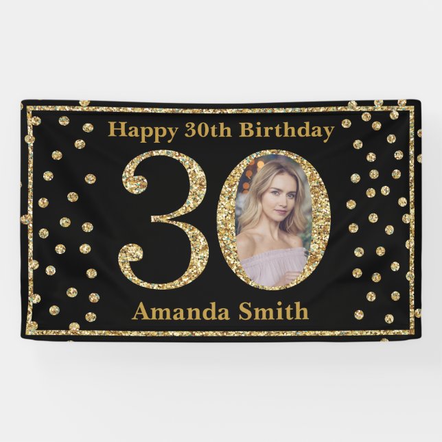 Joyeux 30e anniversaire Bannière Black and Gold Ph (Horizontal)