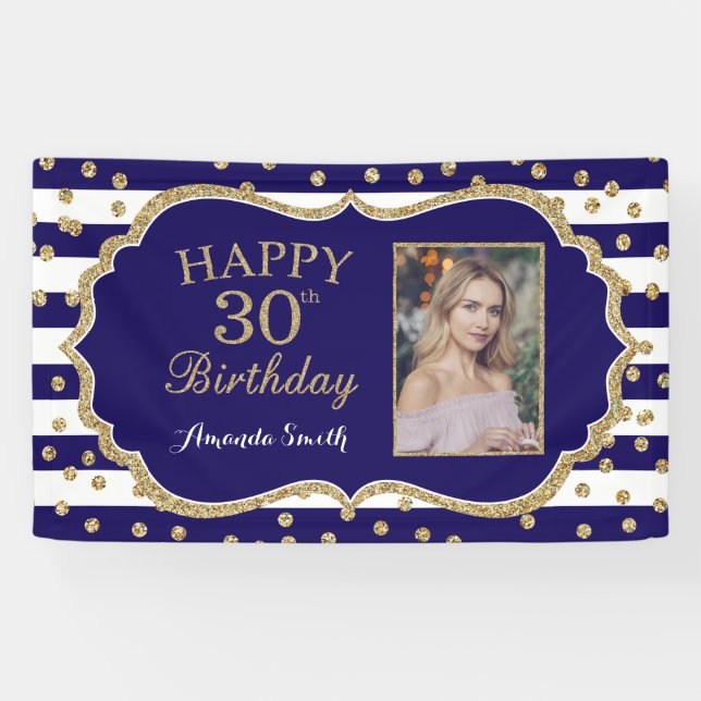 Joyeux 30e anniversaire Bannière Marine Blue Gold  (Horizontal)