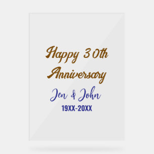 Joyeux 30e anniversaire de mariage royal bleu or s