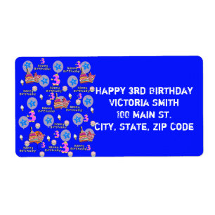 Joyeux 3e anniversaire Étiquettes de adresse, Bleu