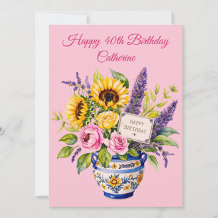 Joyeux 40e anniversaire. Aquarelles. Carte de vœux