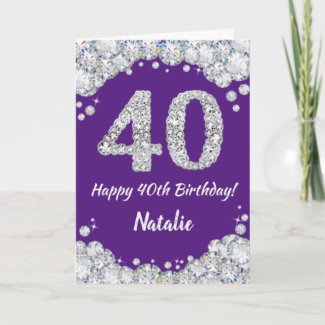Joyeux 40e Anniversaire Carte Pailletée Violet et  (Devant)