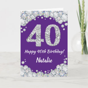 Joyeux 40e Anniversaire Carte Pailletée Violet et