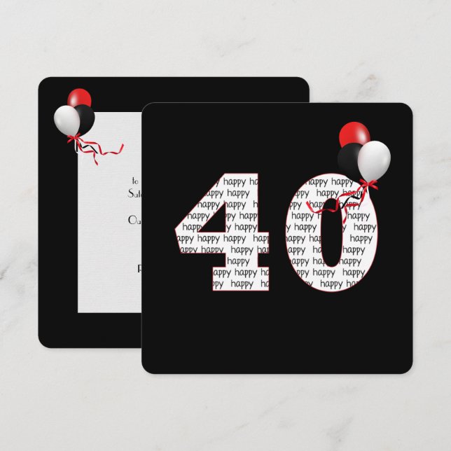 Joyeux 40e anniversaire sur Invitation noire (Devant / Derrière)