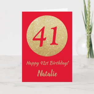 Joyeux 41e Anniversaire Carte Pailletée Rouge et O