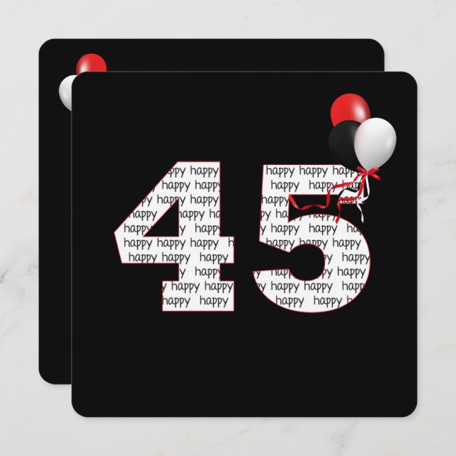 Joyeux 45e anniversaire sur Invitation noire (Devant / Derrière)