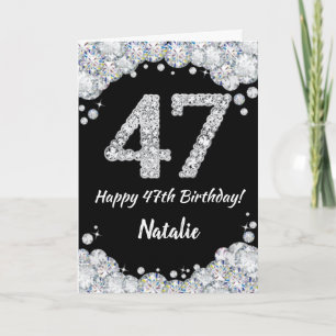 Joyeux 47e Anniversaire Carte Pailletée Noire et A