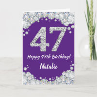 Joyeux 47e Anniversaire Carte Pailletée Violet et