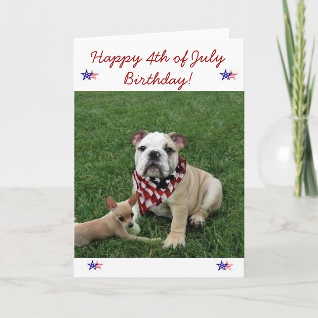 Joyeux 4 juillet carte de voeux pour bulldog anniv (Devant)