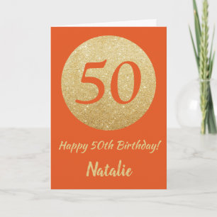 Joyeux 50e Anniversaire Carte Orange et Or Paillet