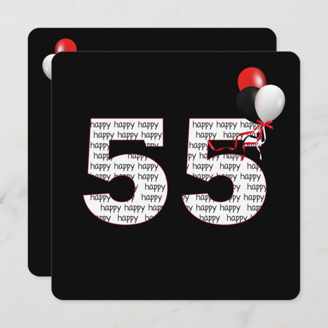 Joyeux 55e anniversaire sur Invitation noire (Devant / Derrière)
