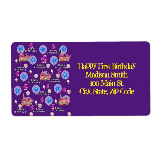 Joyeux 5e anniversaire Étiquettes de adresse, Jaun (Devant)