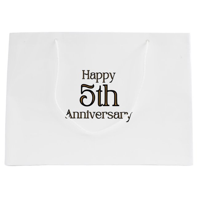 Joyeux 5e Anniversaire Grand Sac Cadeau (Devant)