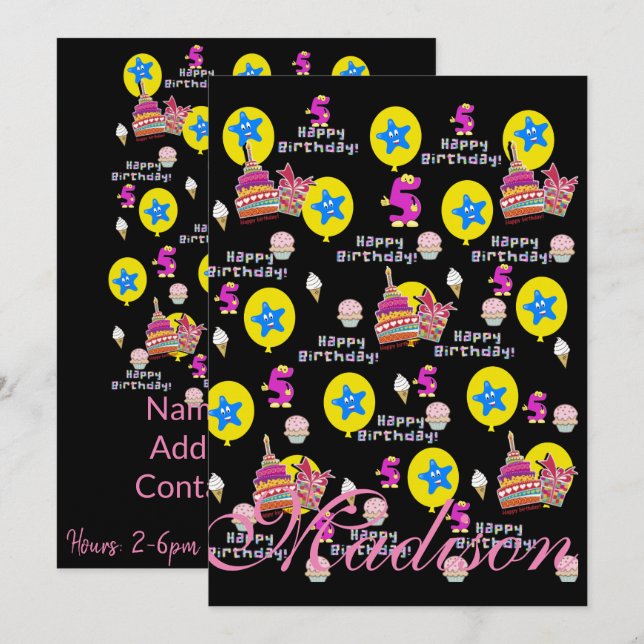 Joyeux 5e anniversaire Invitation Anniversaire #5 (Devant / Derrière)