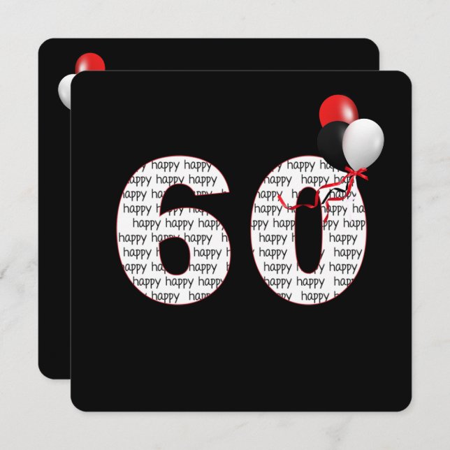 Joyeux 60e anniversaire sur Invitation noire (Devant / Derrière)