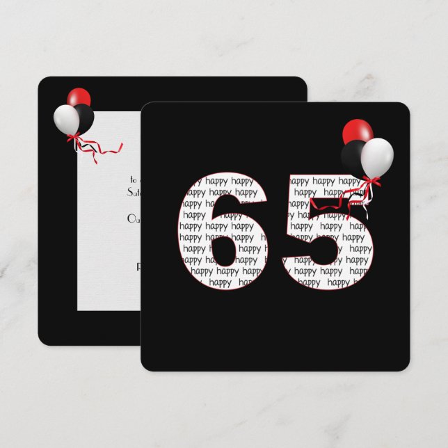 Joyeux 65e anniversaire sur Invitation noire (Devant / Derrière)