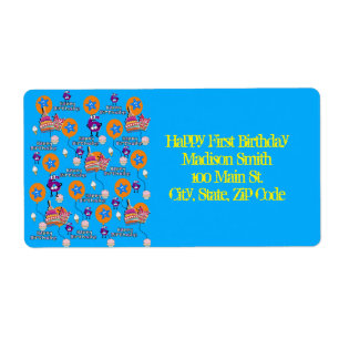 Joyeux 6e anniversaire Étiquettes de adresse, Bleu
