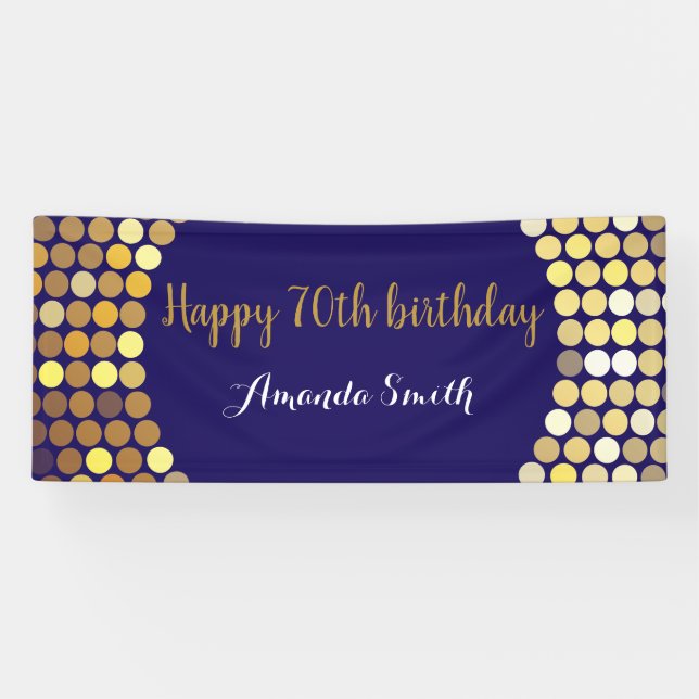 Joyeux 70e anniversaire bannière Marine Blue Gold  (Horizontal)