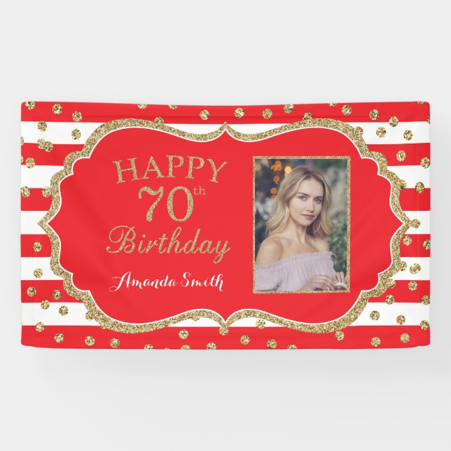 Joyeux 70e anniversaire Bannière Rouge Parties sci (Horizontal)
