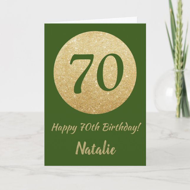 Joyeux 70e Anniversaire Carte de Glitter Verte et  (Devant)
