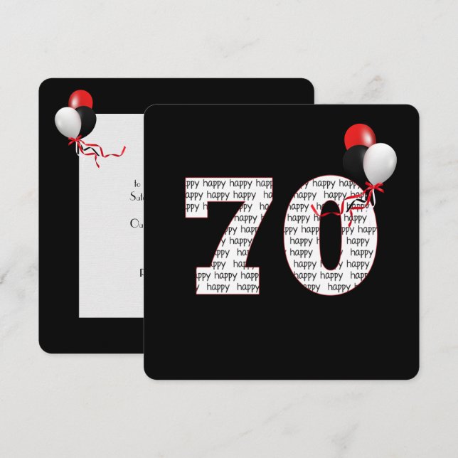 Joyeux 70e anniversaire sur Invitation noire (Devant / Derrière)