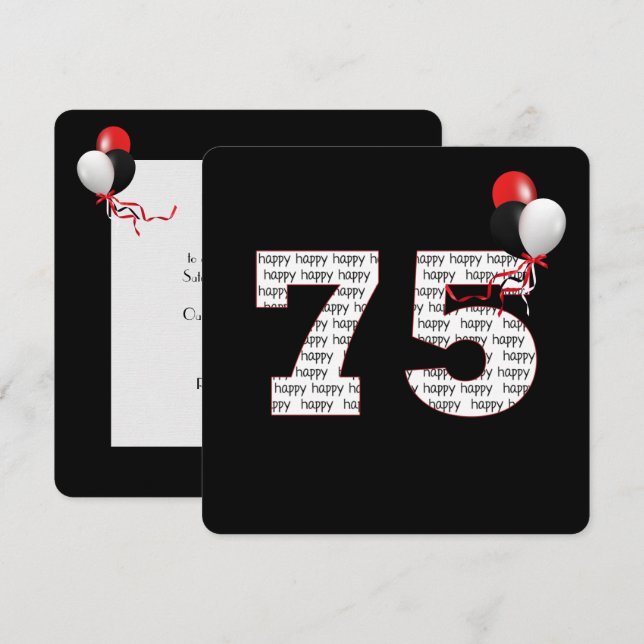 Joyeux 75e anniversaire sur Invitation noire (Devant / Derrière)