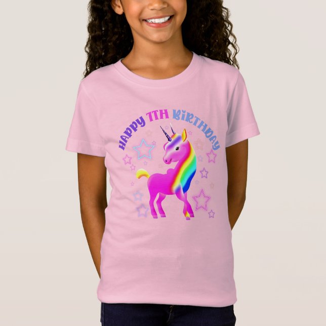 Joyeux 7e anniversaire Neon Unicorn T-shirt (Devant)