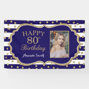 Joyeux 80e anniversaire Bannière Marine Blue Gold