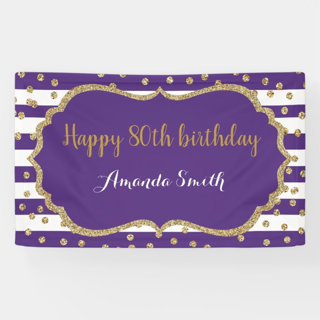 Joyeux 80e anniversaire bannière violet et Parties (Horizontal)