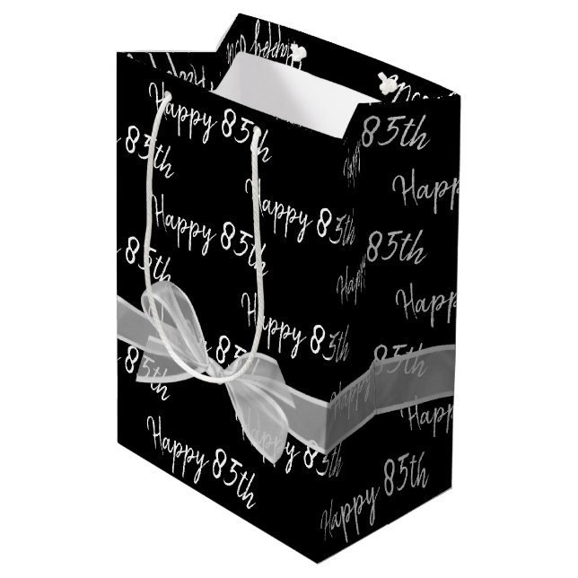 Joyeux 85e Anniversaire Bow Sur Black Medium Sac C (Dos Angle)