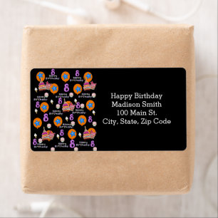 Joyeux 8e anniversaire Étiquettes de adresse, Noir