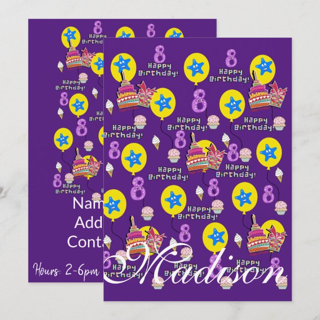 Joyeux 8e anniversaire Invitation Anniversaire #8  (Devant / Derrière)