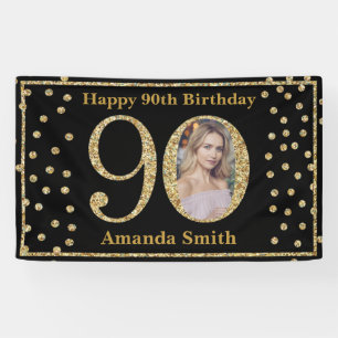 Joyeux 90e anniversaire bannière Black and Gold Ph