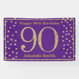 Joyeux 90e anniversaire Bannière Purple and Gold 