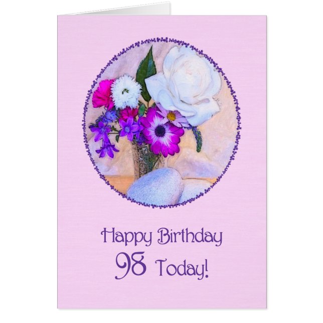 Joyeux 98ème anniversaire avec un tableau de fleur (Devant)
