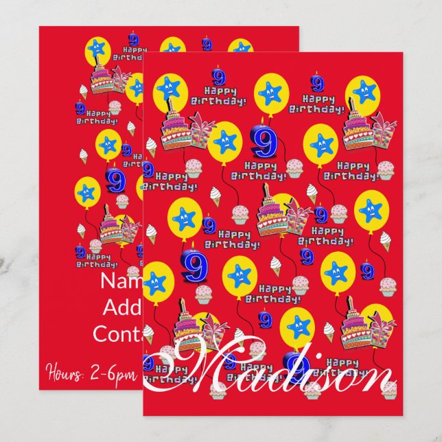 Joyeux 9e anniversaire Invitation Anniversaire #9  (Devant / Derrière)