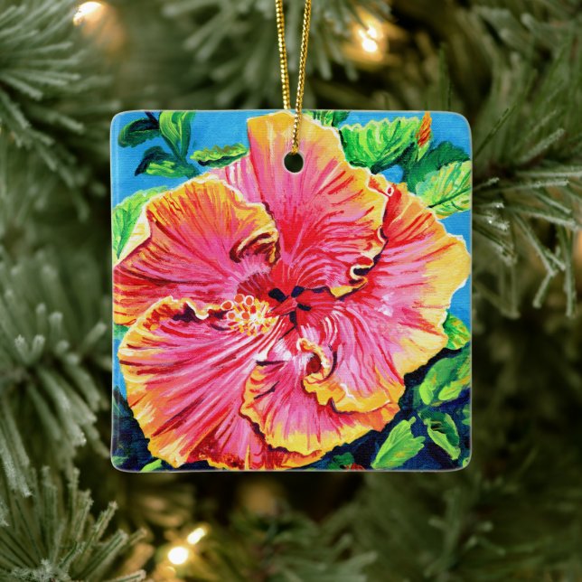Joyeux Aloha rose Hibiscus céramique ornement (Arbre)