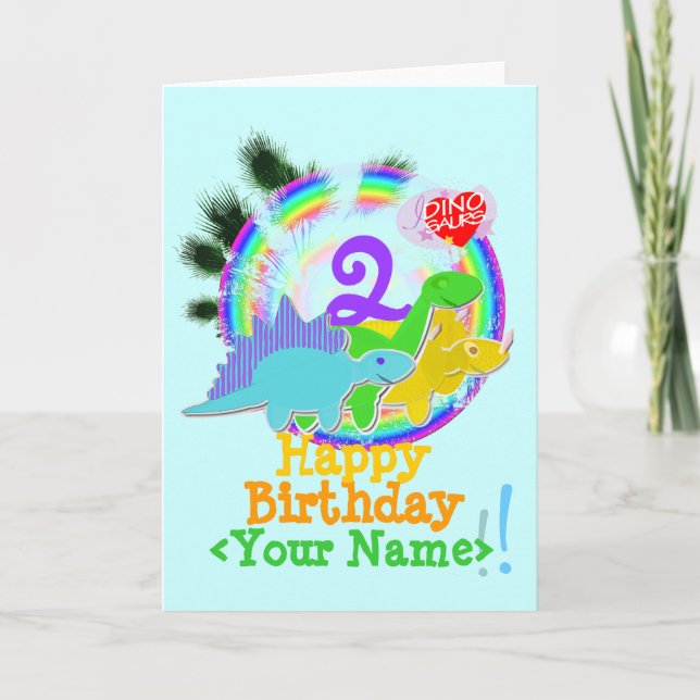 Joyeux Anniversaire 2 ans, Votre Nom Carte Dinos (Devant)