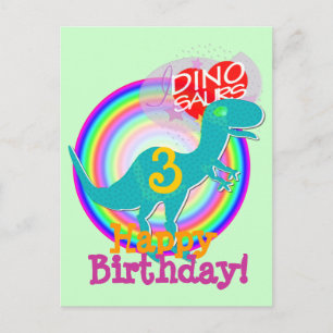 Joyeux anniversaire 3 ans Blue Dino T-Rex carte po