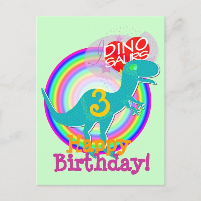 Joyeux anniversaire 3 ans Blue Dino T-Rex carte po (Devant)