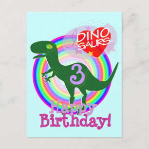 Joyeux anniversaire 3 ans T-Rex Dino carte postale