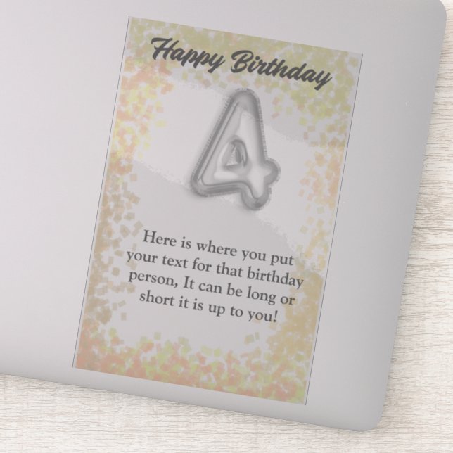 Joyeux anniversaire 4 ans autocollant (Détail)