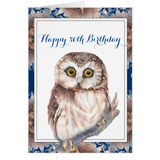 Joyeux Anniversaire 50ème Fun Little Owl Bird (Devant)