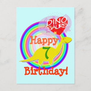 Joyeux anniversaire 7 ans Carte postale Dino Jaune