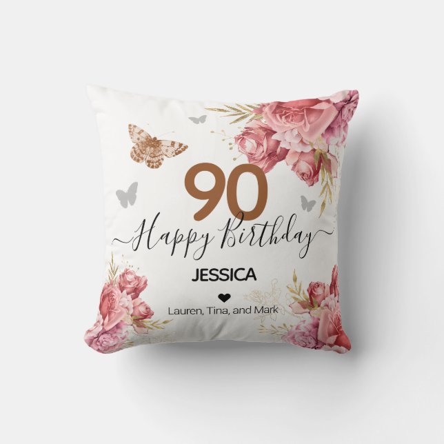 Joyeux Anniversaire 90 oreiller à lancer personnal (Recto)
