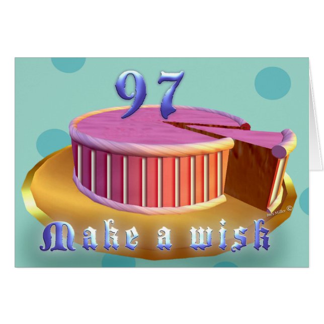 Joyeux Anniversaire 97 Pink Cake stripes Carte Ann (Devant horizontal)