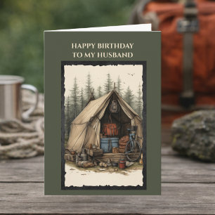 Joyeux Anniversaire à mon mari Carte Camping rus